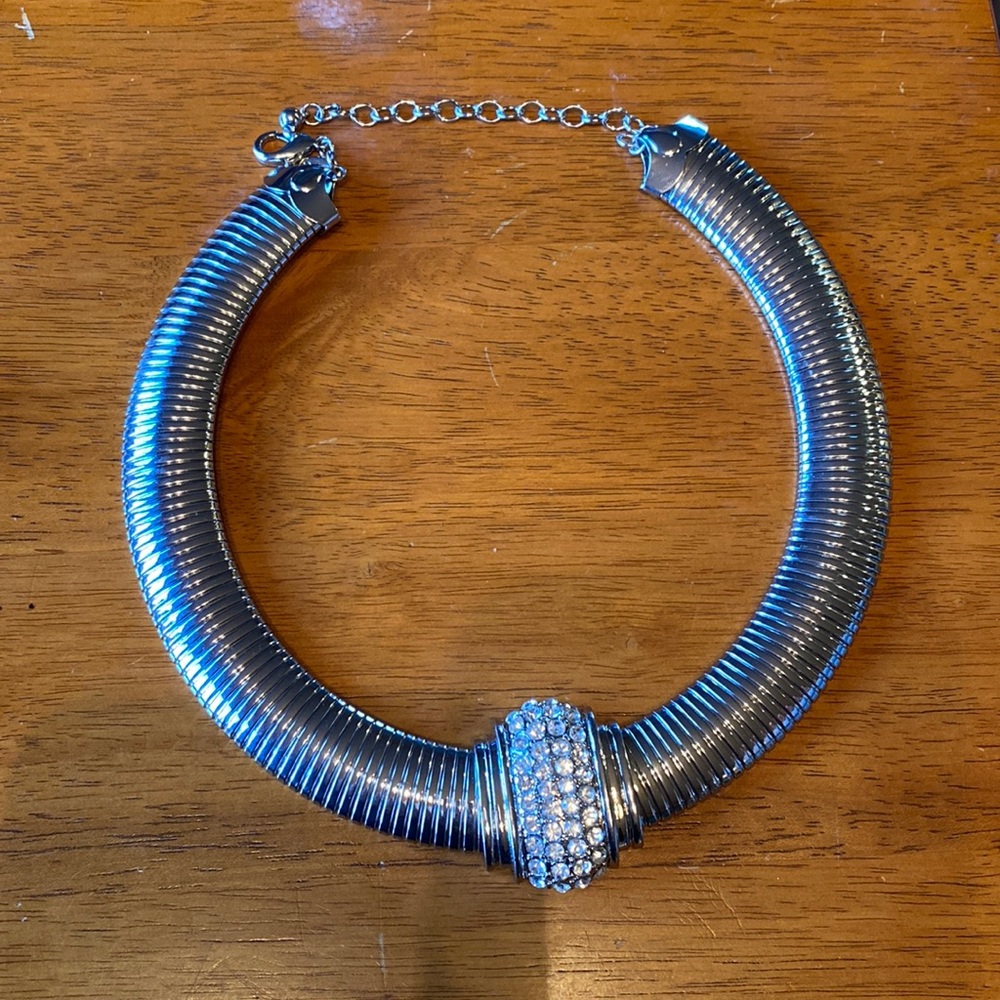 Stunning, silver tone, cobra, necklace w/ crystal bling